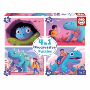 4 in a Box Puzzles. Simpáticos Dinos 20+40+60+80