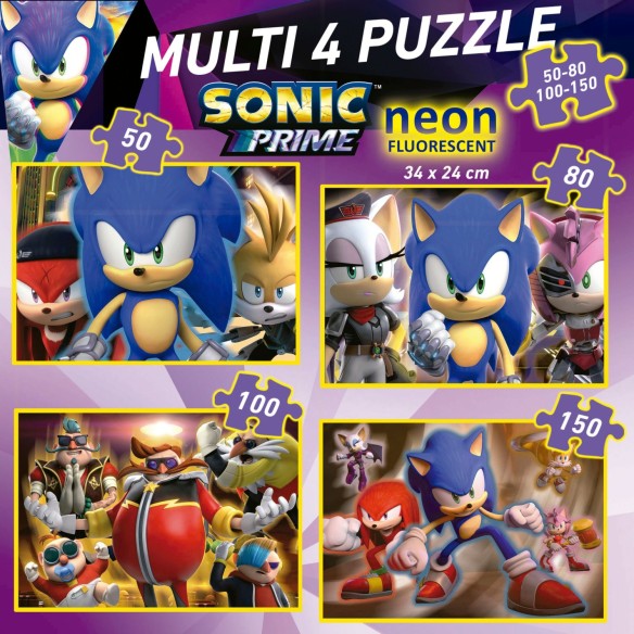  Multi 4 puzzles Sonic Prime 50 + 80 + 100 + 150 "Neon"
