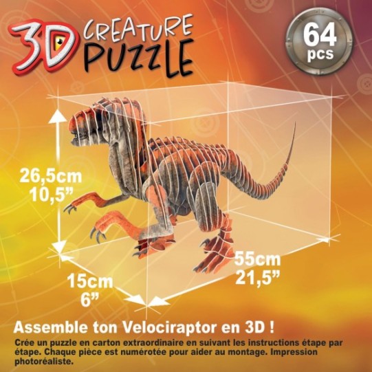  Quebra-cabeça de criatura de Velociraptor 3D