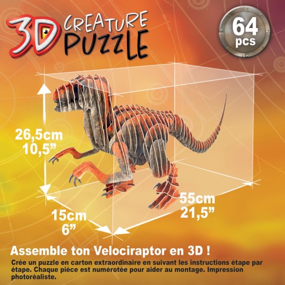  Quebra-cabeça de criatura de Velociraptor 3D