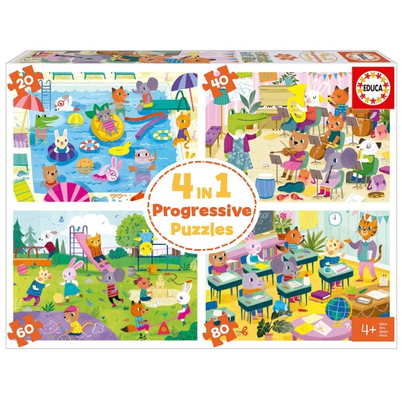 4 in a Box Puzzles. Journée à l´école 20+40+60+80