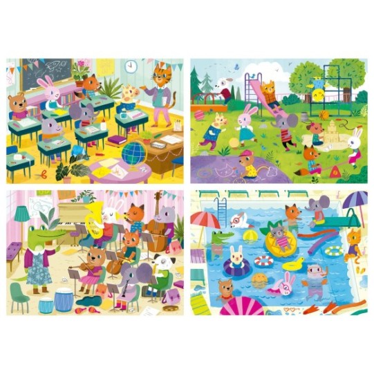 4 in a Box Puzzles. Journée à l´école 20+40+60+80