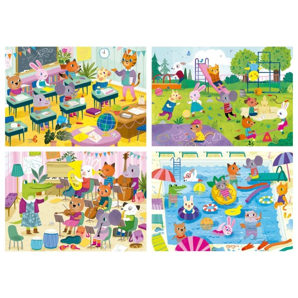 4 in a Box Puzzles. Journée à l´école 20+40+60+80