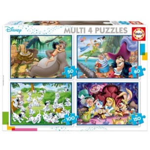 Multi 4 Puzzles Clásicos Disney (Aladdin, Jungle Book, Alicia, Peter Pan)