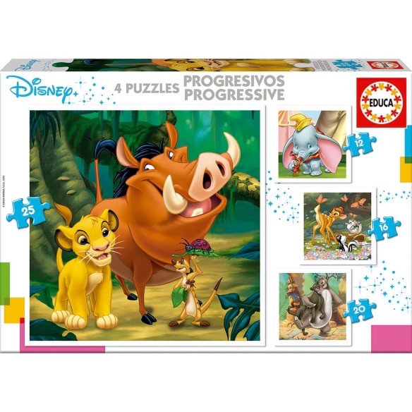 Puzles Progressius Disney Animals Dumbo+Bambi+Lion King+Jungle Book