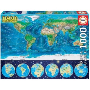 1000 Mapamundi físic "Neon"