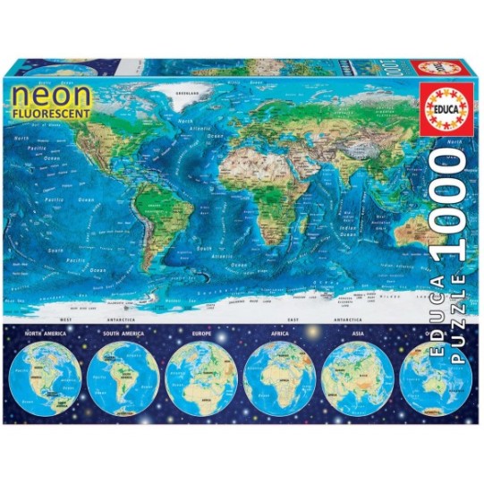 1000 Mapamundi físic "Neon"